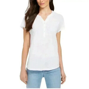 Style & Co Woman’s L Henley Top White Size‎ Large 100% Cotton